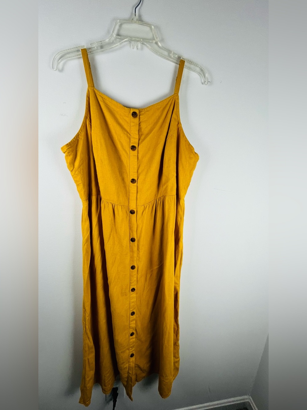 Old Navy Mustard Yellow Button-Front Midi Dress